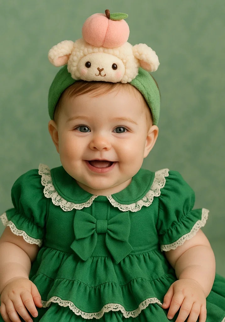 Baby Headband with Peach Sheep Character