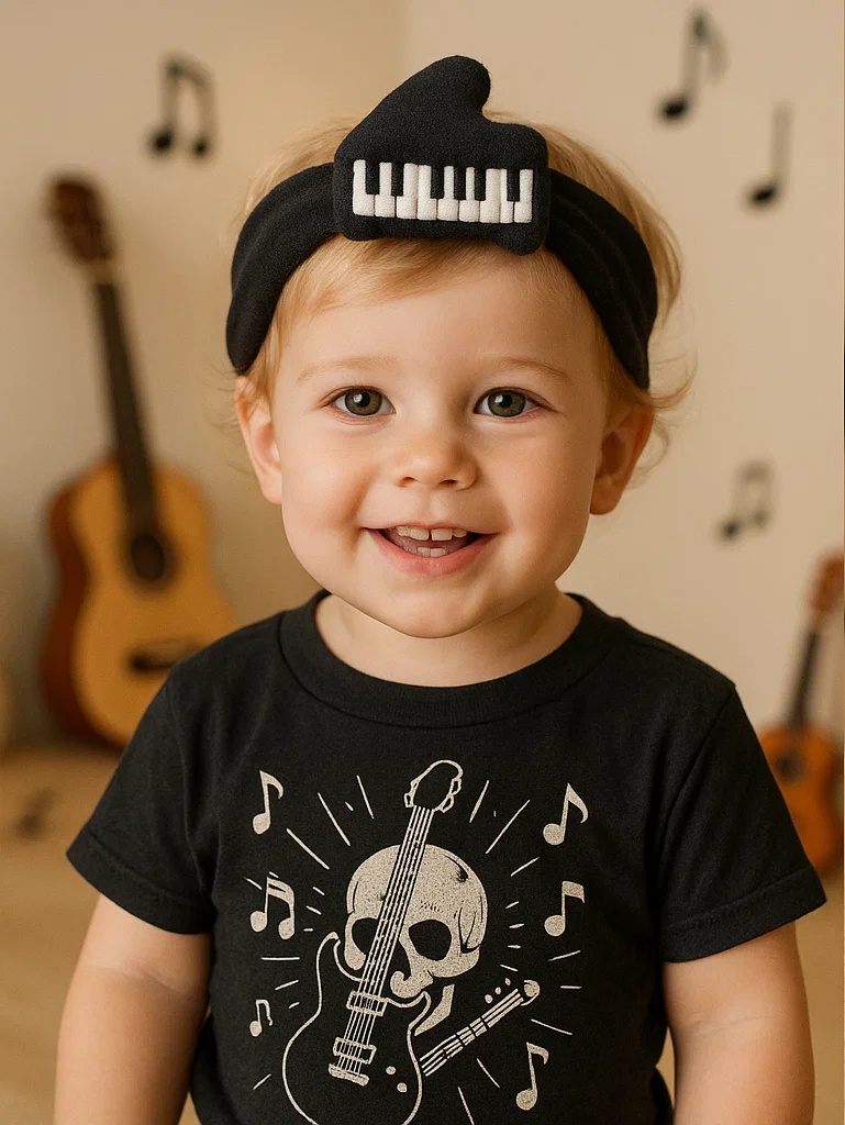 Musik-Stirnband für Babys – Weich und niedlich mit Klaviertasten
