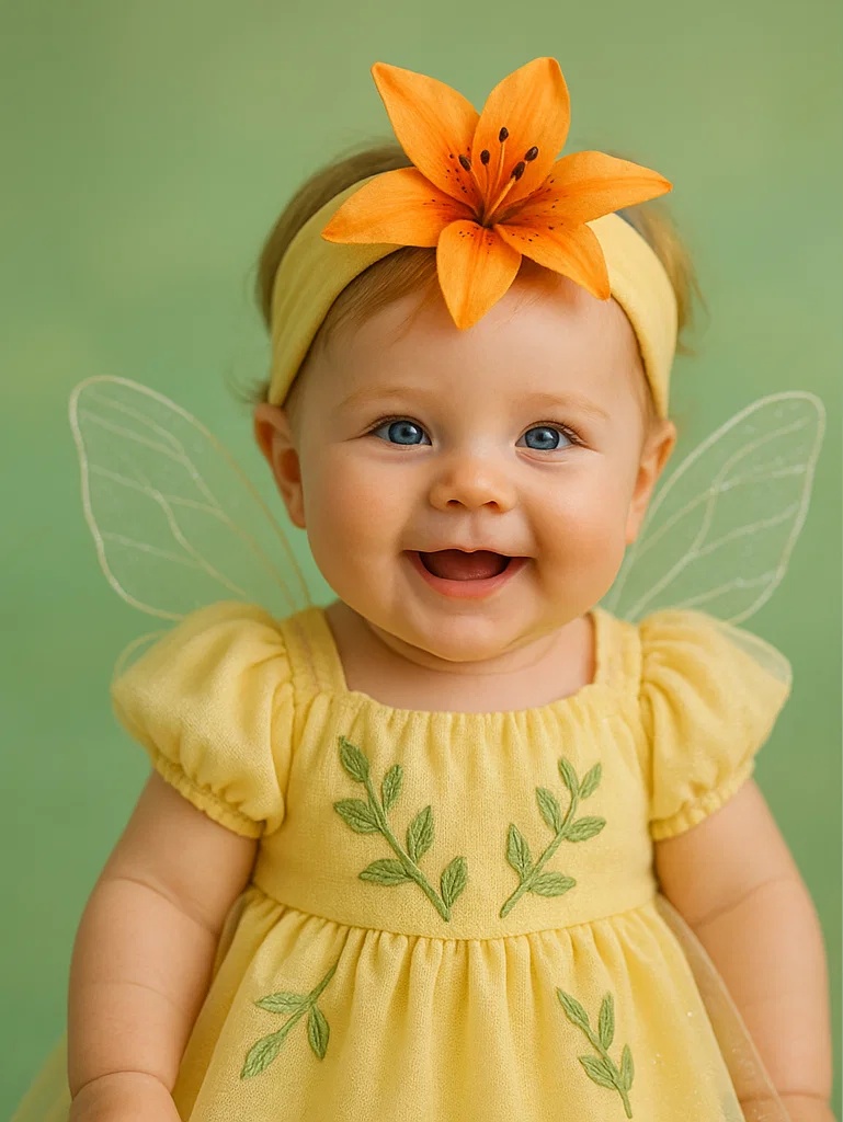 Set de bebé con diadema de lirio y vestido de ángel – Ropa adorable de princesa para fotos de 0 a 2 años