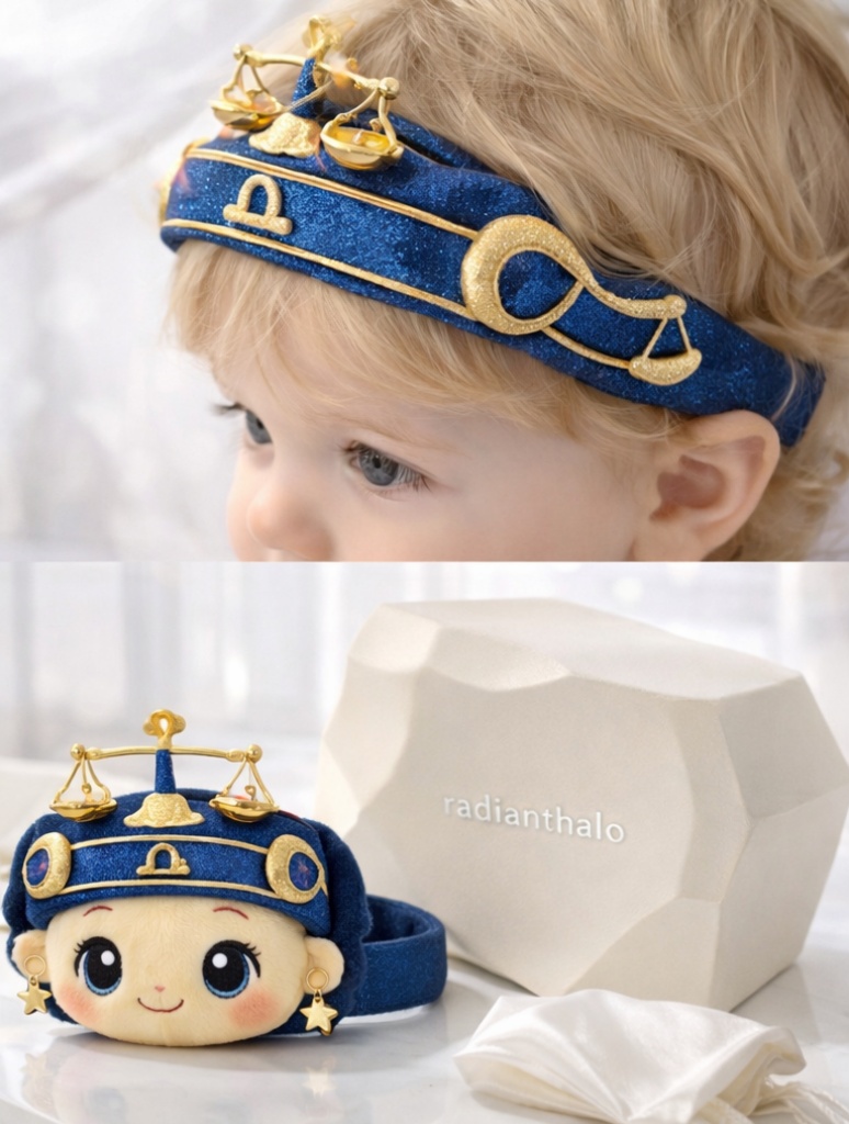 Libra Girl Baby Headband with Golden Balance & Plush Doll