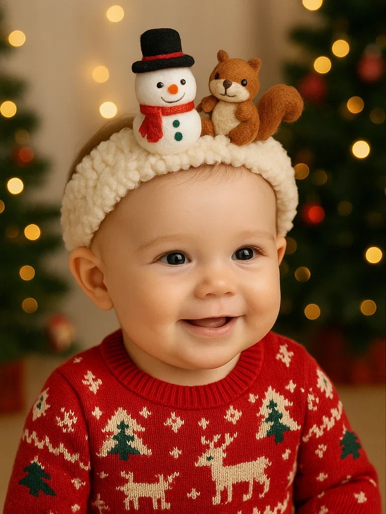 Bandeau bébé doux avec bonhomme de neige pour Noël