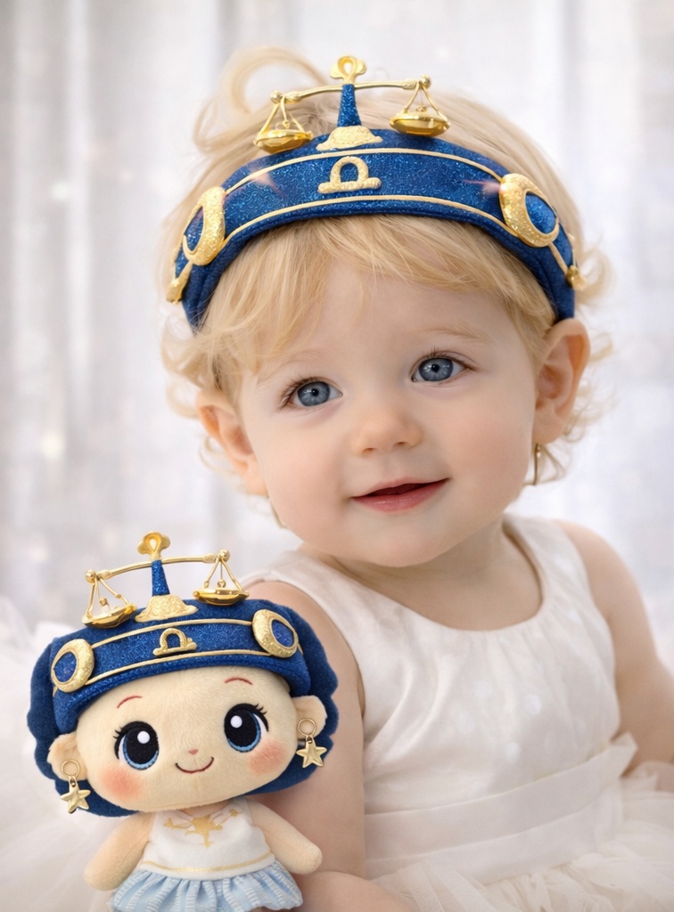Libra Girl Baby Headband with Golden Balance & Plush Doll