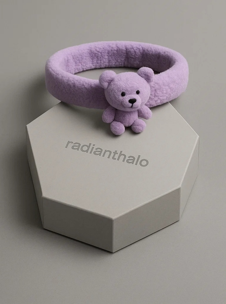 Purple Teddy Bear Baby Headband – Plush Cartoon Hairband for Newborn Photography