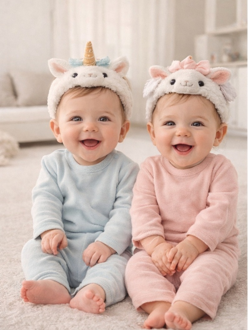 Unicorn & Lamb Detachable Baby Headband Set - Soft Cotton for Newborns
