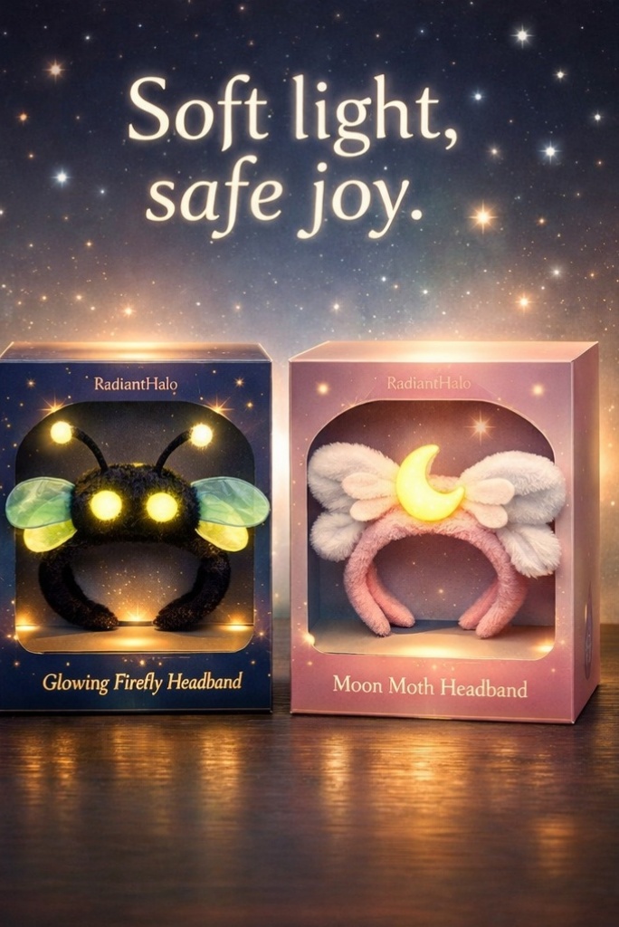 Glowing Firefly & Moon Moth Baby Headband Set - Soft Cotton & Detachable Design
