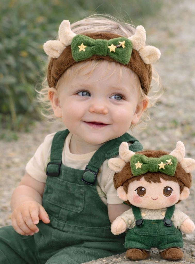 Green Taurus Baby Headband with Star Bow & Plush