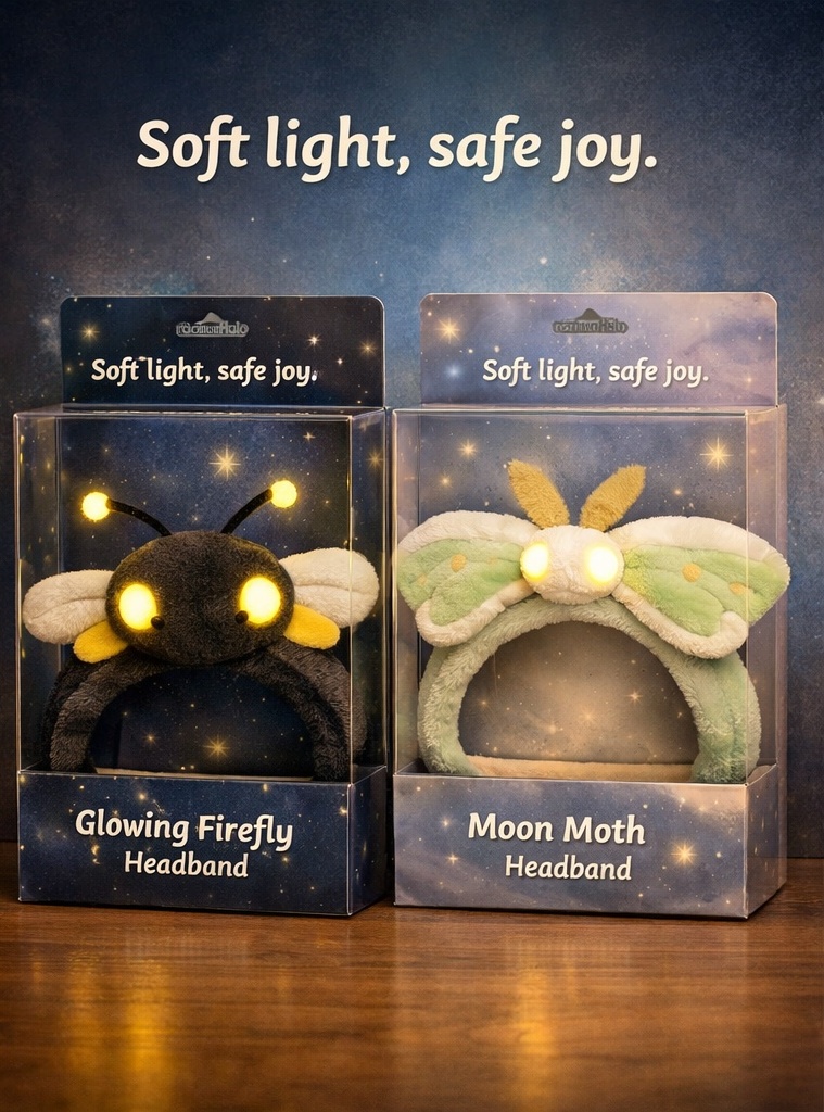 Glowing Firefly & Moon Moth Headband Set - Soft, Detachable Cotton for Babies