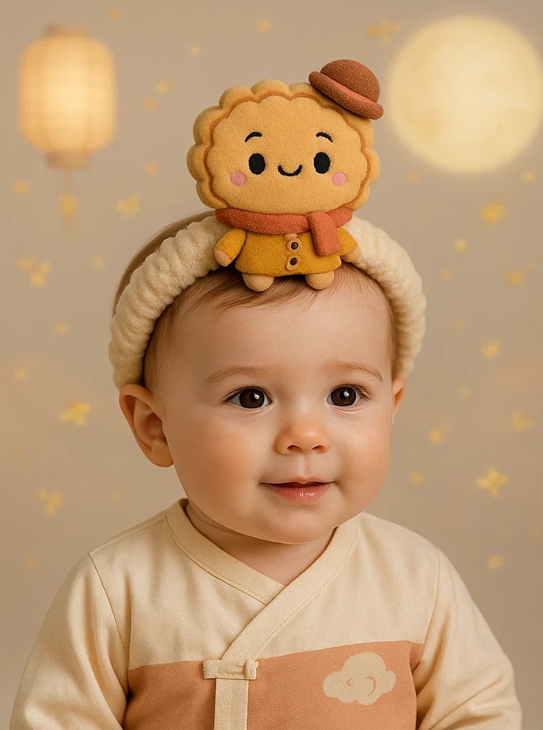 Tiara de bebê para Festival da Lua com boneco fofo – Acessório adorável para fotos