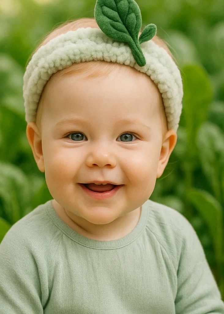 Green Leaf Delight: Soft Baby Headband with Plush Leaf Decoration