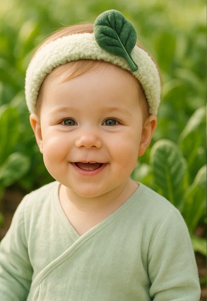 Fresh & Stylish: Plush Baby Headband with Removable Green Leaf