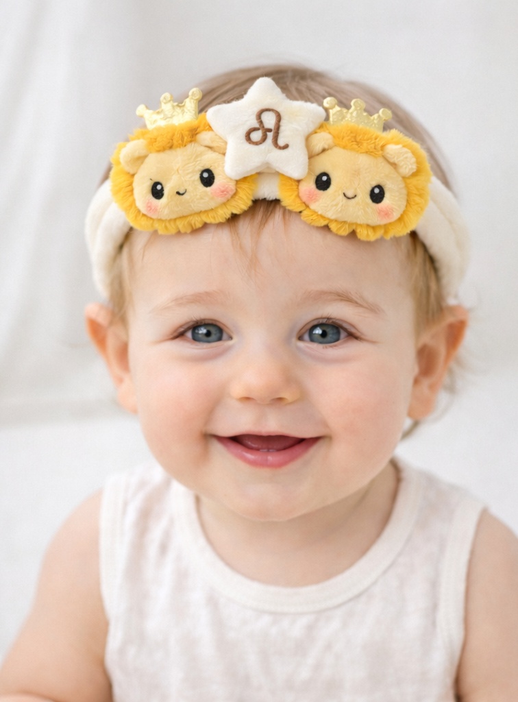 Leo Lion Baby Headband with Crown and Star Accent