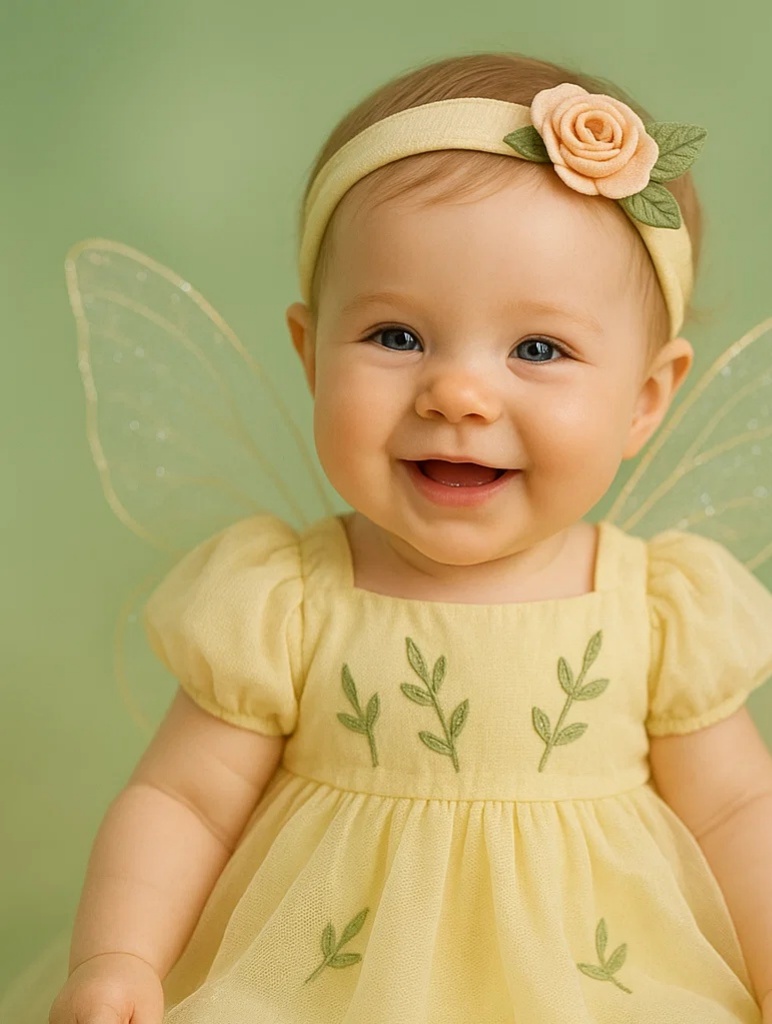 Conjunto Bebê com Tiara de Rosa e Vestido de Anjo – Roupa Fofa para Fotos e Festas 0-2 Anos
