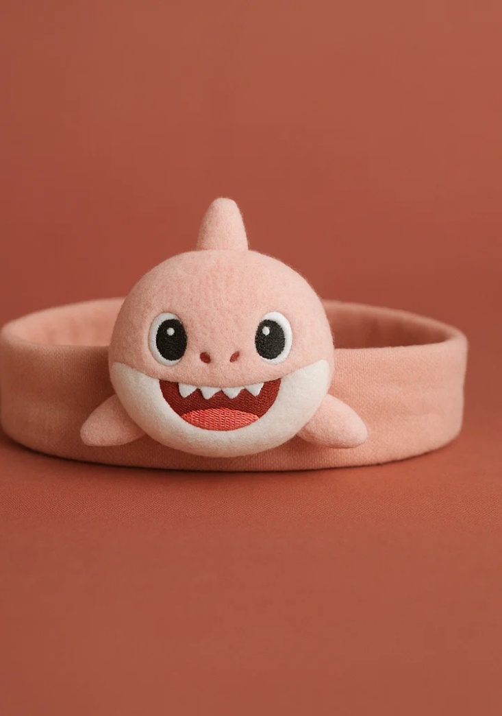Baby Headband with Pink Shark Plush – Cute Ocean Animal Theme Baby Hair Accessory