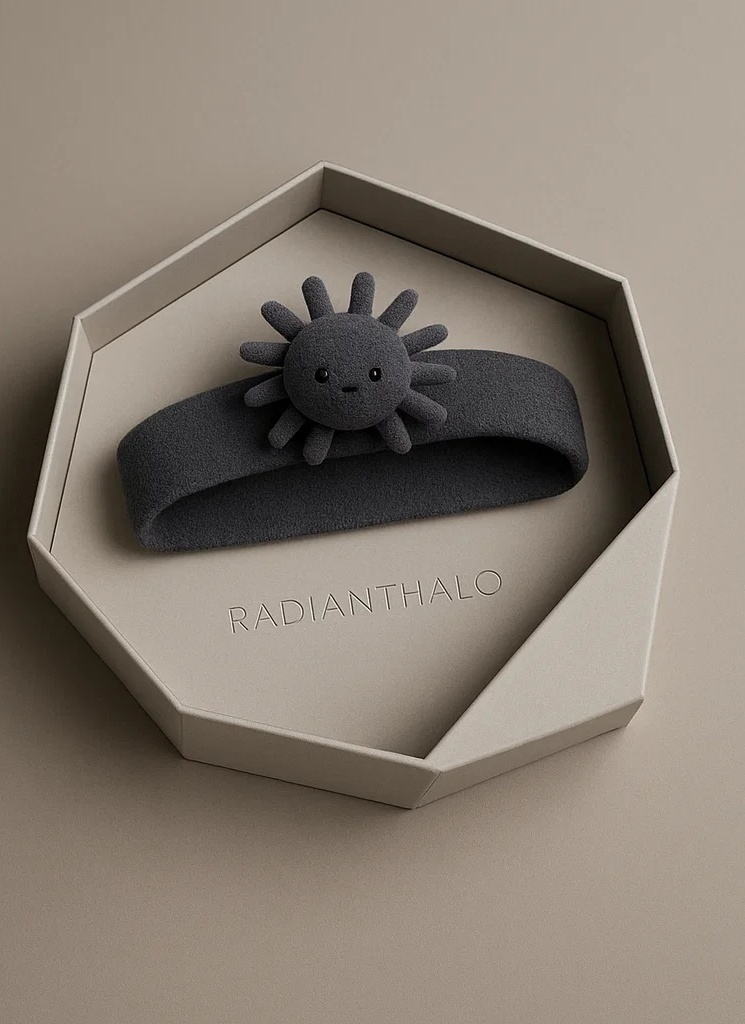 Grey Sun Plush Baby Headband – Gentle & Neutral Design