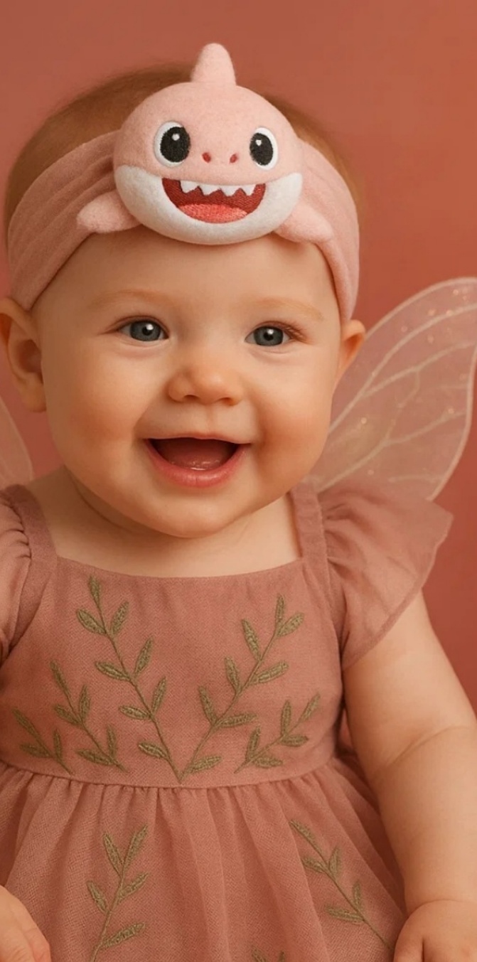 Baby Headband with Pink Shark Plush – Cute Ocean Animal Theme Baby Hair Accessory