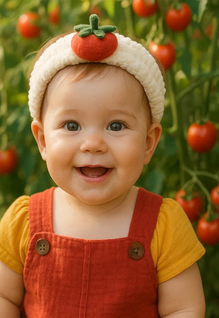 Cute Tomato Twist: Plush Baby Headband with Removable Fruit Detail