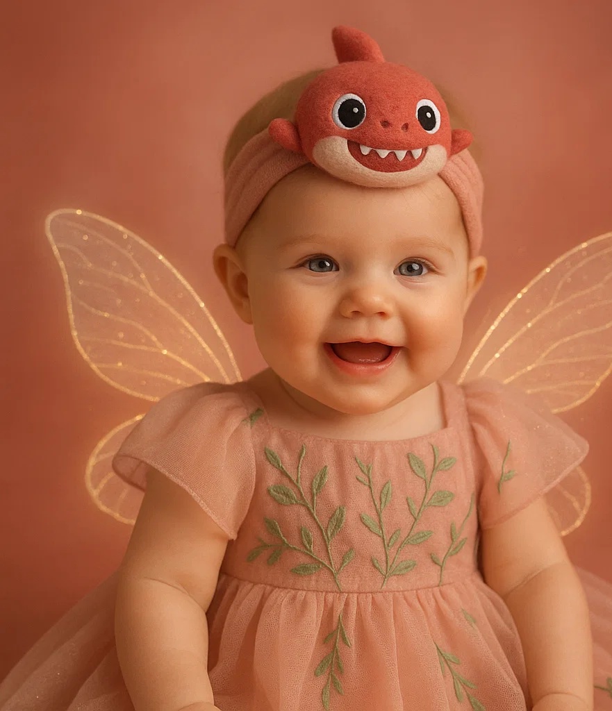 Baby Headband with Red Shark Plush – Adorable Ocean-Themed Baby Hair Accessory