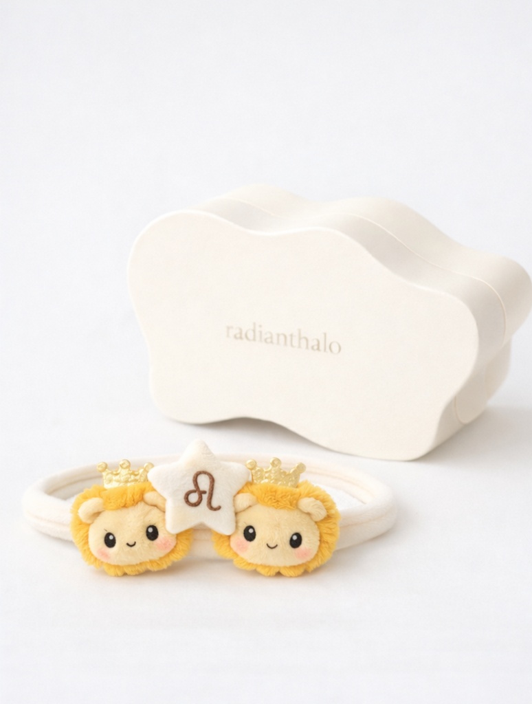 Leo Baby Headband with Double Lion Plush and Crown
