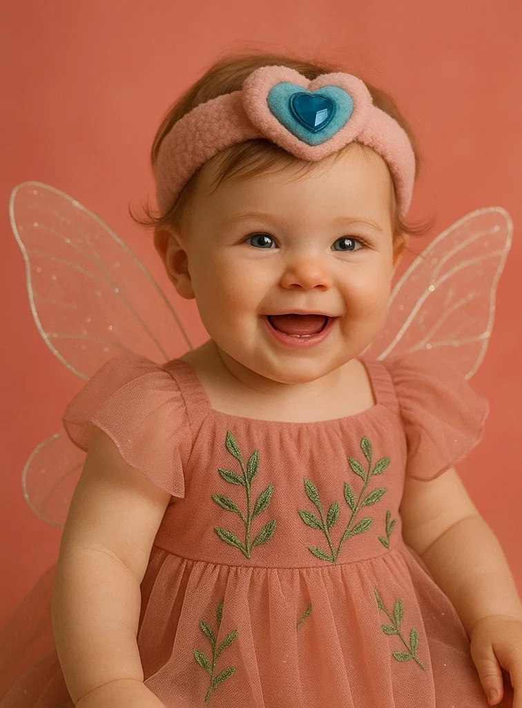 Baby Headband with Blue Heart-Shaped Gem – Stylish and Comfortable Baby Hairband