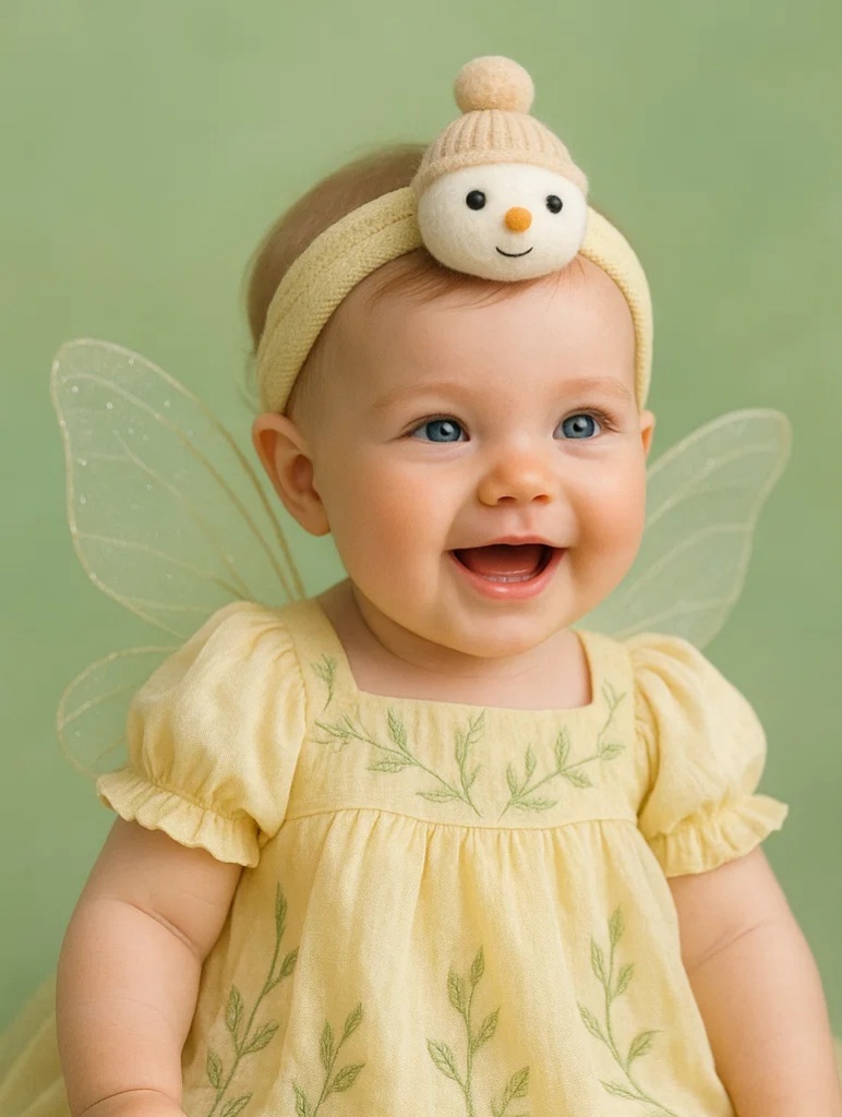 Baby-Set mit Winter-Stirnband (Schneemann/Bär) und Engelskleid – Süßes Winter-Outfit fürs Fotoshooting 0–2 Jahre