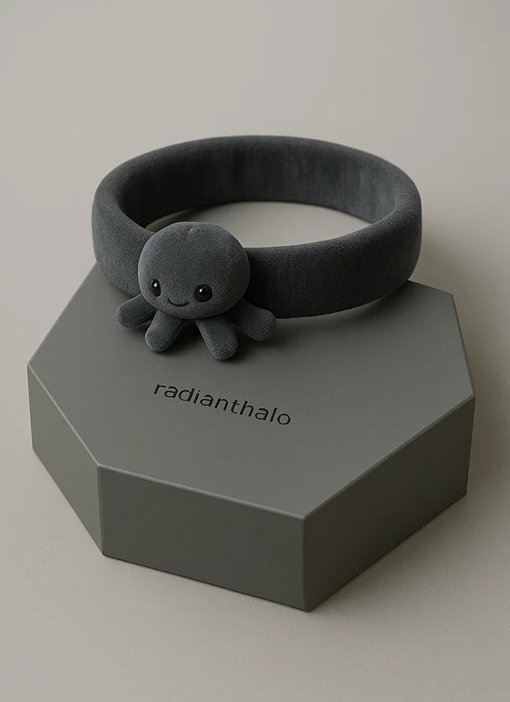 Oversized Octopus Plush Baby Headband – Charcoal Cuteness with Personality