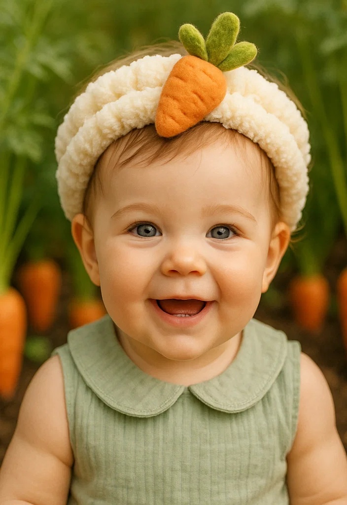 Vibrant Carrot: Soft Baby Headband with Removable Carrot Accessory