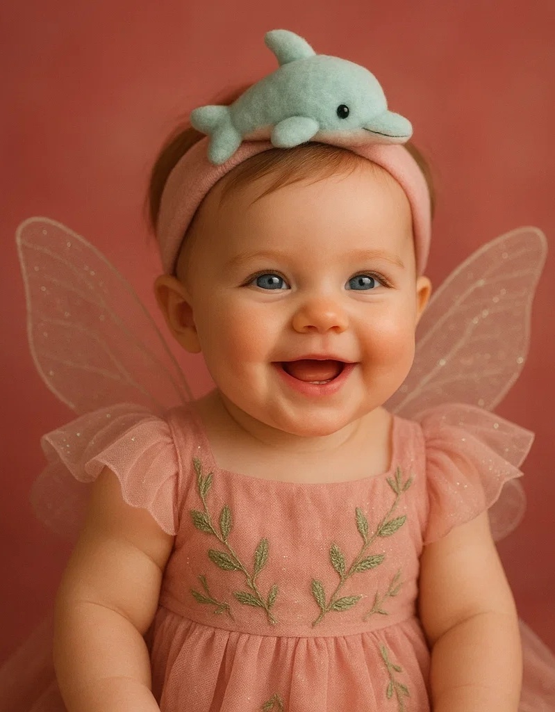 Baby Headband with Dolphin Plush – Playful Marine Life Baby Hair Accessory