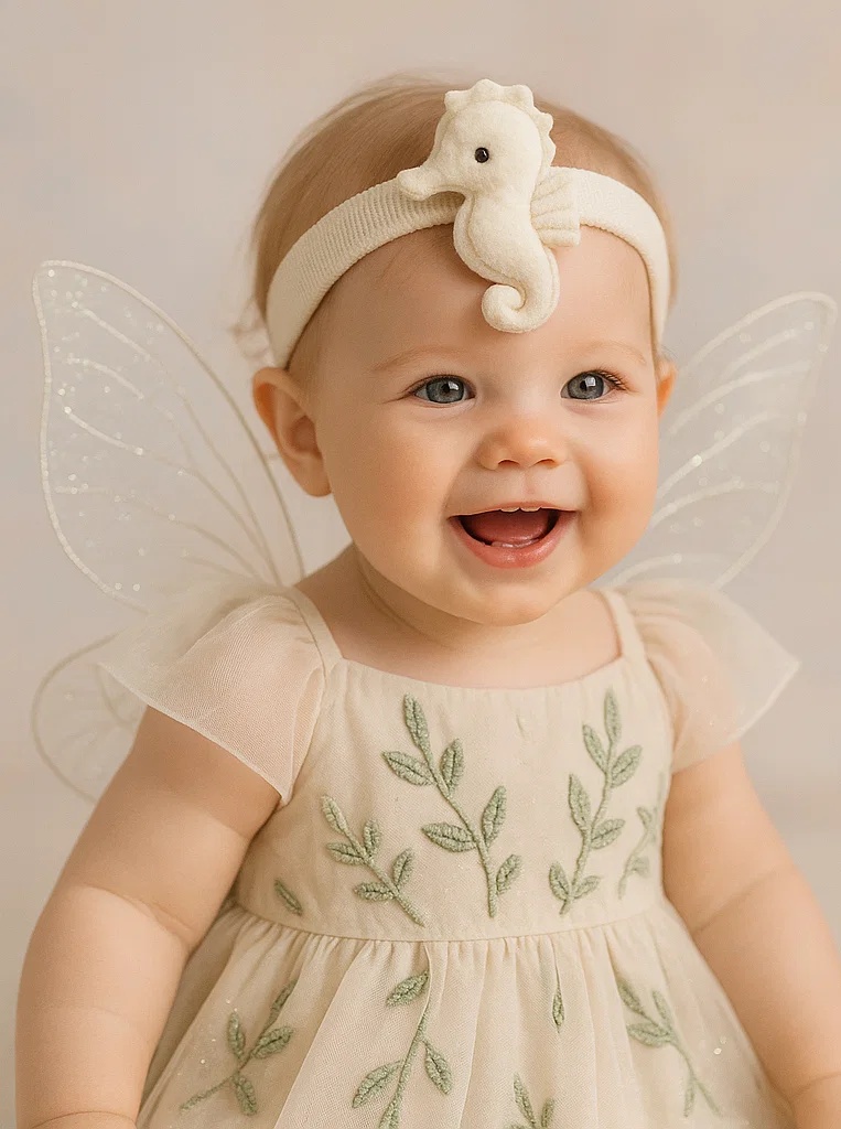 White Seahorse Plush Baby Headband for Newborn Photo Sessions