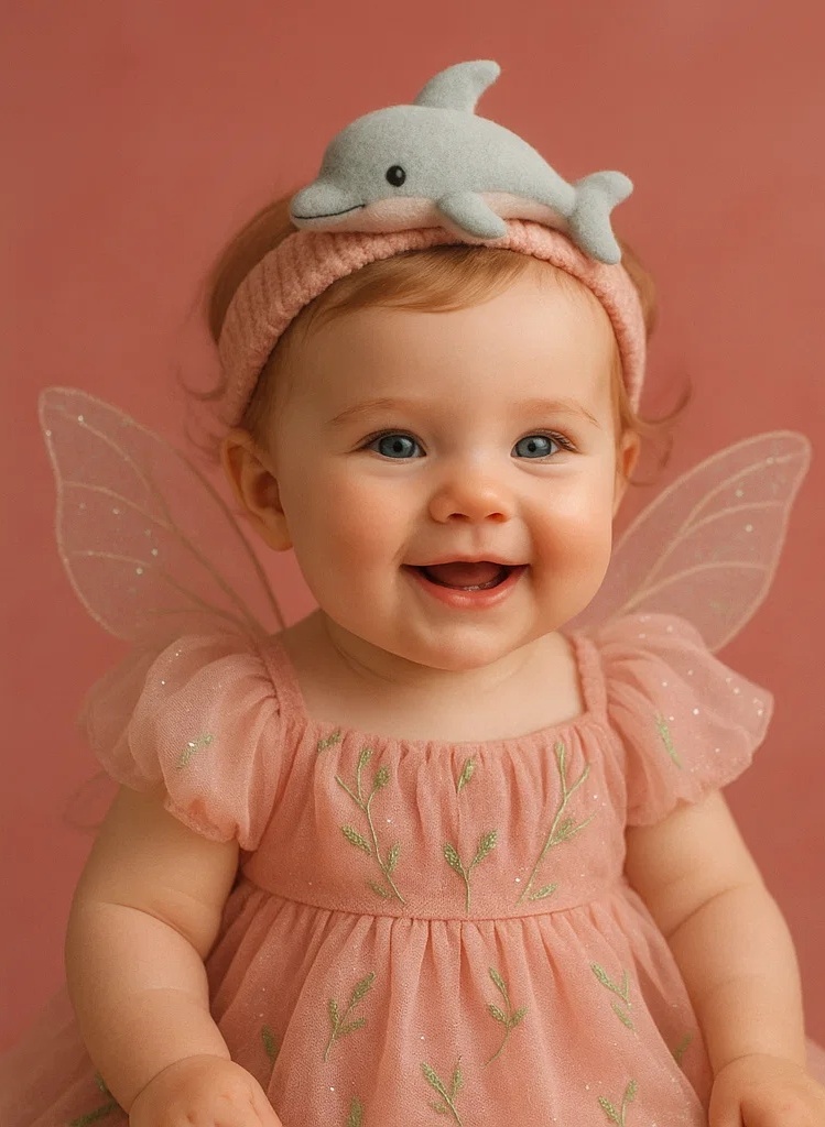 Baby Headband with Dolphin Plush and Pink Band – Soft and Adorable Newborn Hairband