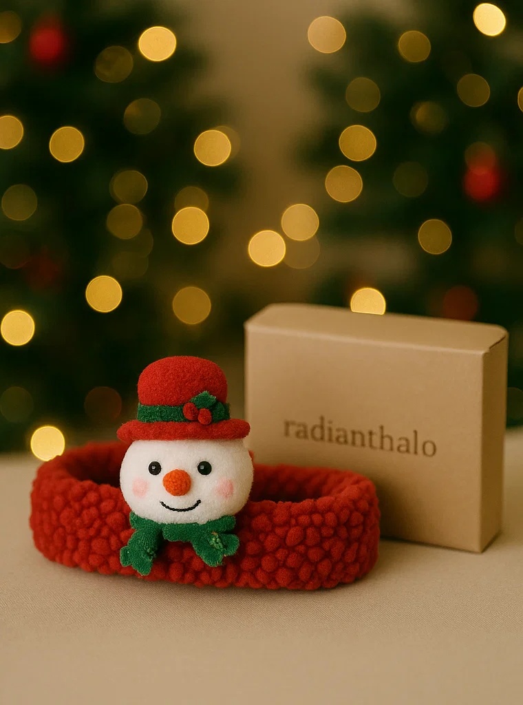 Faixa de cabelo natalina com boneco de neve para bebê