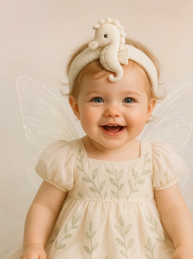 Cream Seahorse Plush Baby Headband for Baby Photography