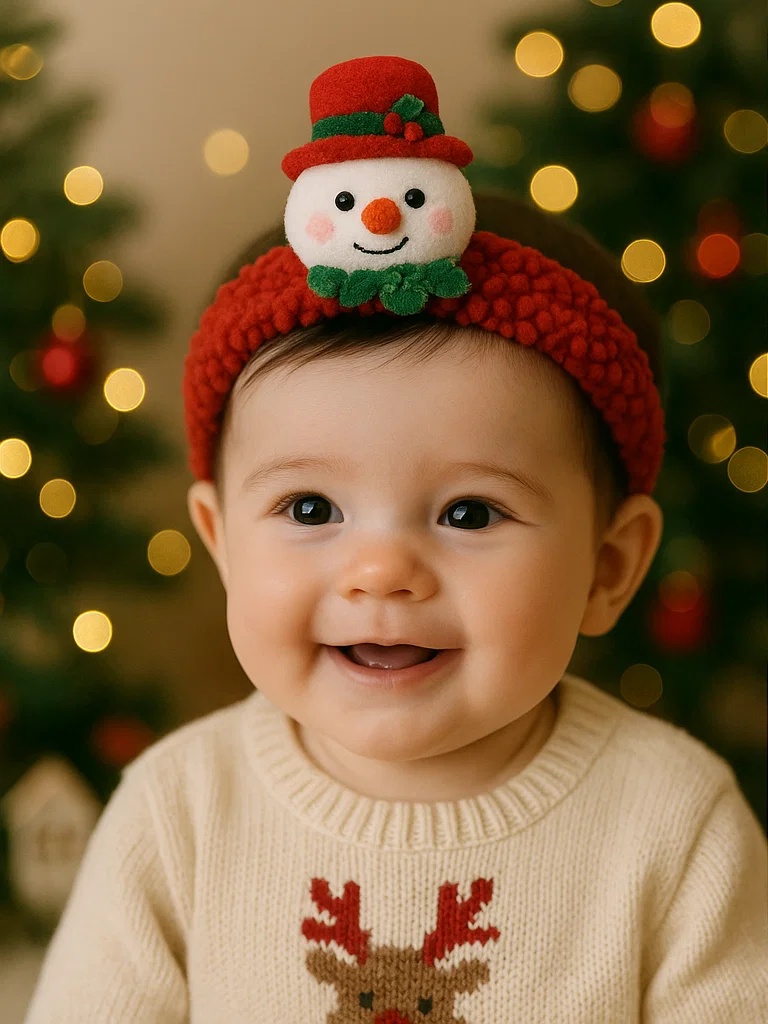 Faixa de cabelo natalina com boneco de neve para bebê