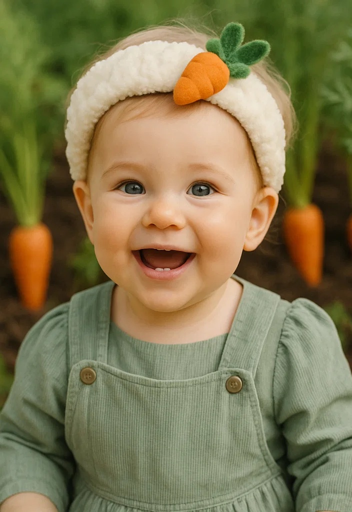Cute Carrot Twist: Plush Baby Headband with Removable Carrot Detail