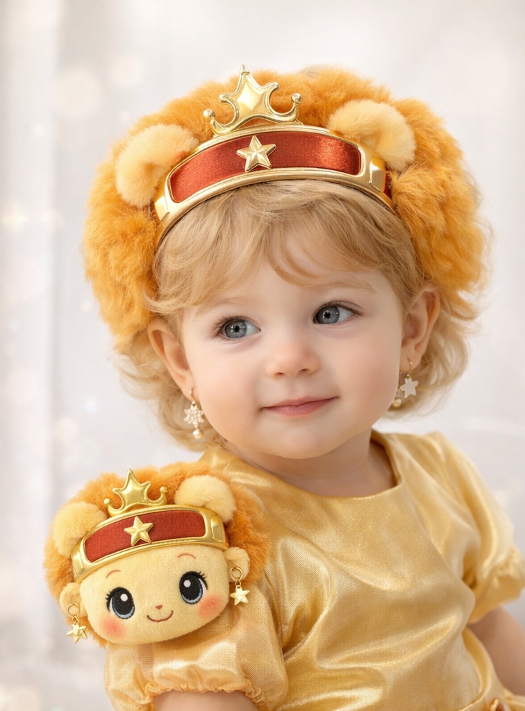 Golden Lion Baby Headband with Plush Crown and Star