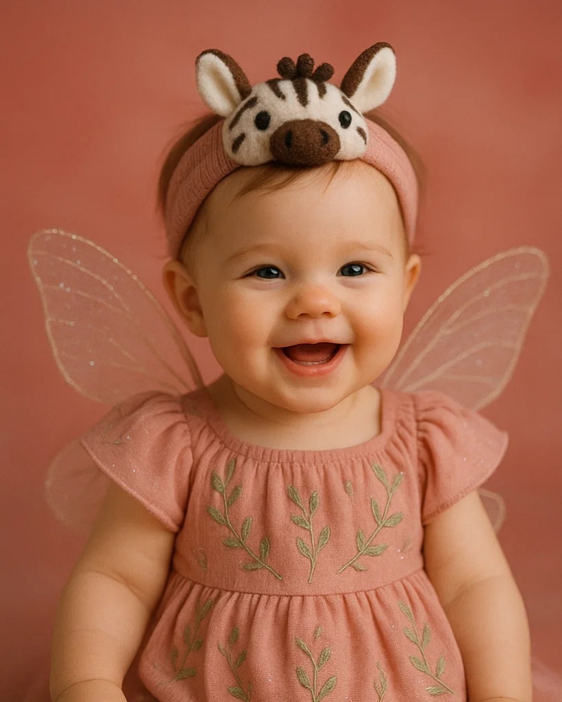 Vestido de Bebê com Faixa de Cabeça de Zebra e Asas de Anjo - Design Divertido e Adorável para Crianças