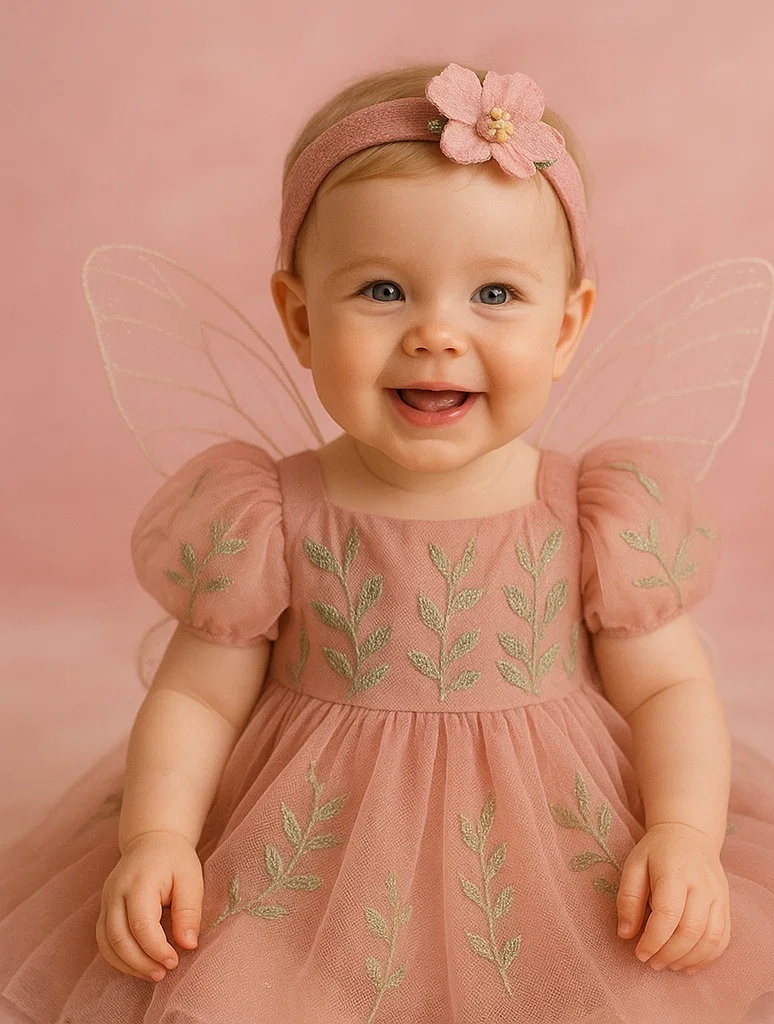 Rosy Fairy Bloom Headband with Embroidered Dress Accent