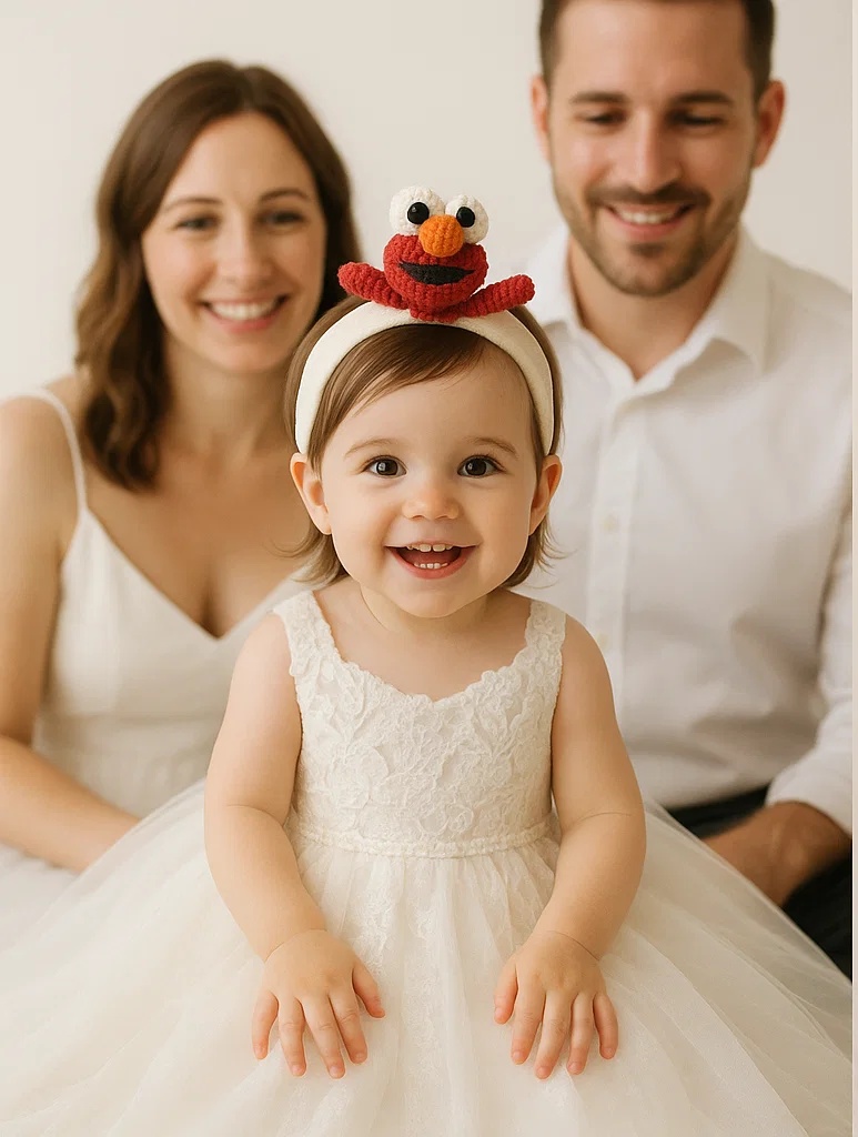 Red Elmo Crochet Baby Headband – Fun Cartoon Hair Accessory