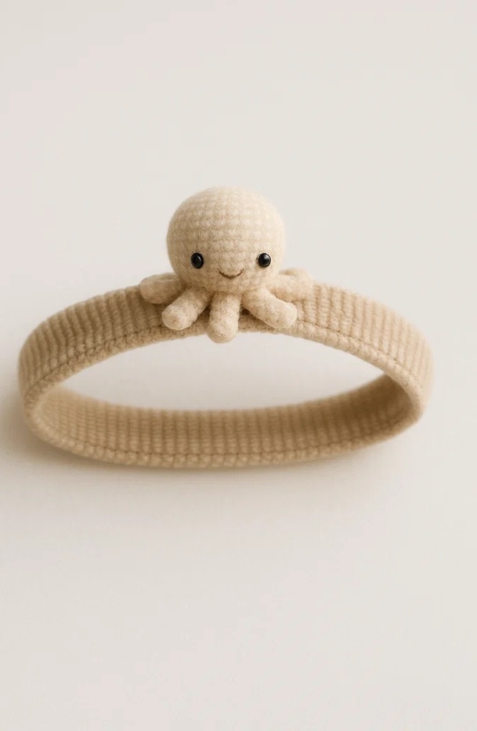 Cream Octopus Plush Baby Headband with Soft Elastic