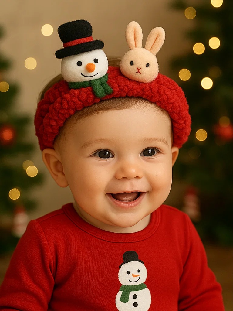 Diadema navideña para bebé con muñeco de nieve – Accesorio adorable para sesiones festivas