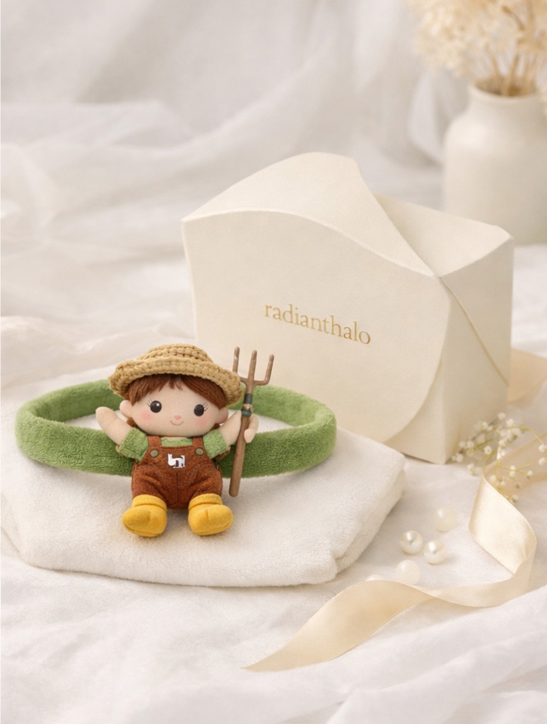 Farmer Boy Baby Headband with Plush Pitchfork Toy
