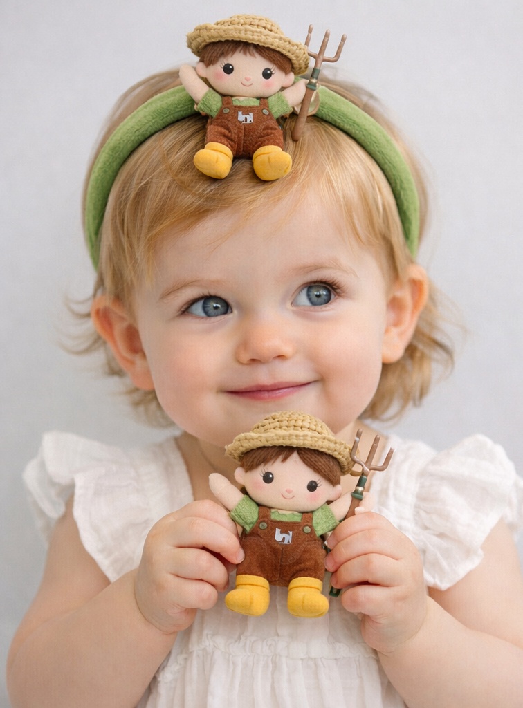 Farmer Boy Baby Headband with Plush Pitchfork Toy