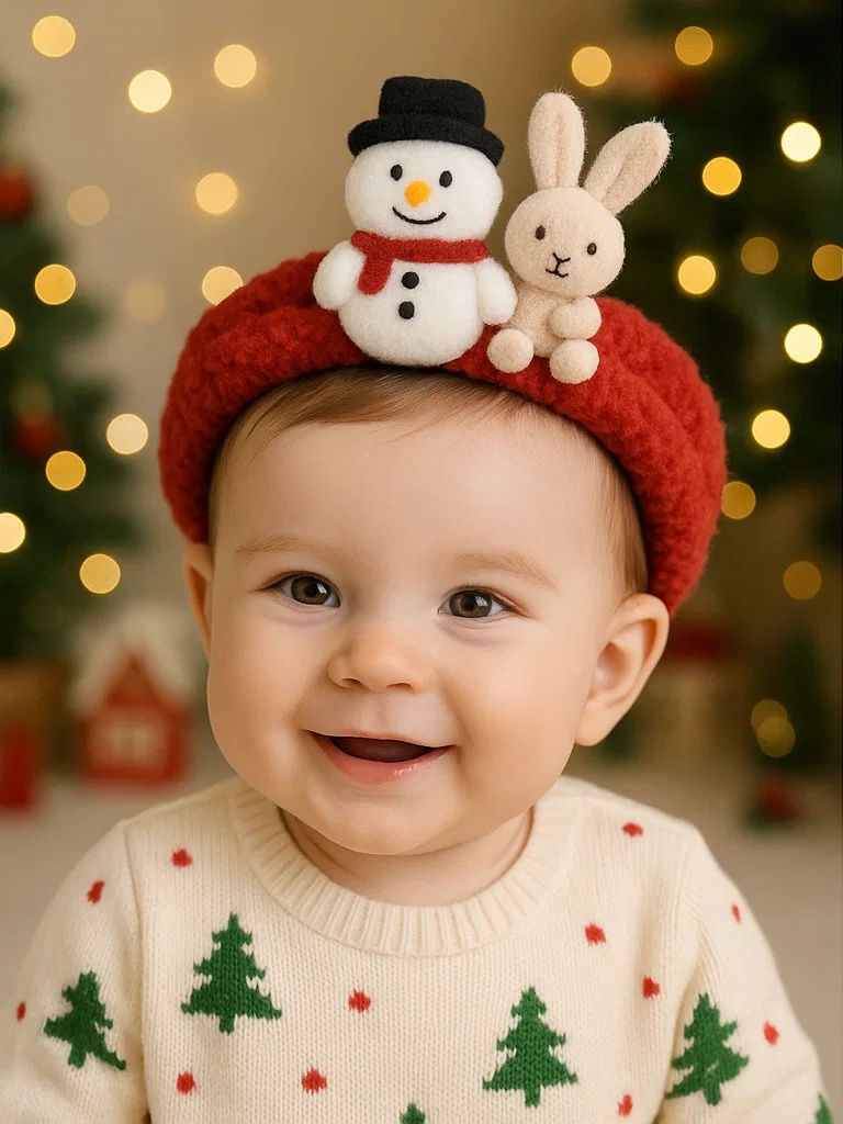 Weihnachtliche Baby-Stirnbänder mit niedlichen Schneemännern und Tieren für festliche Fotos