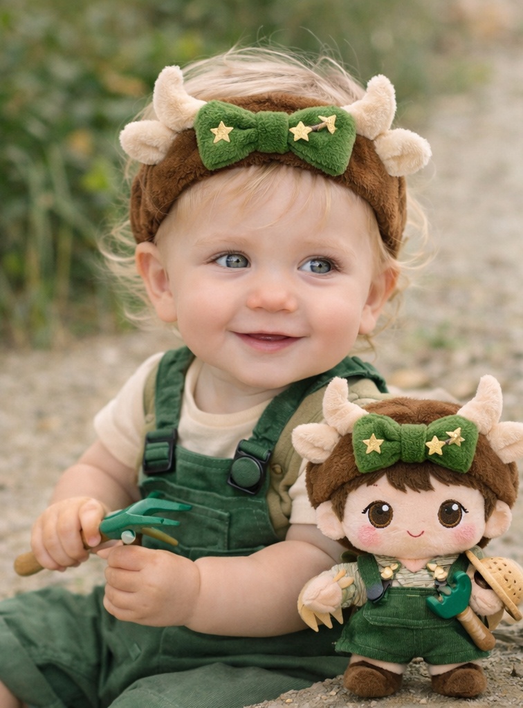 Taurus Baby Headband with Horned Explorer Plush