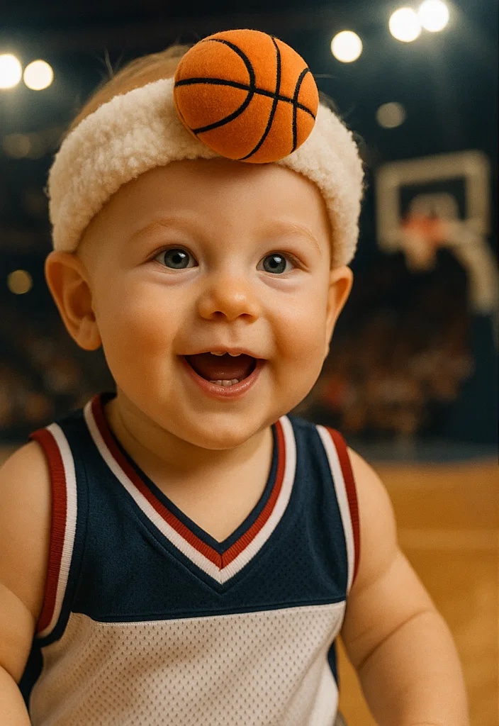 Sporty Basketball: Plush Baby Headband with Removable Basketball Detail