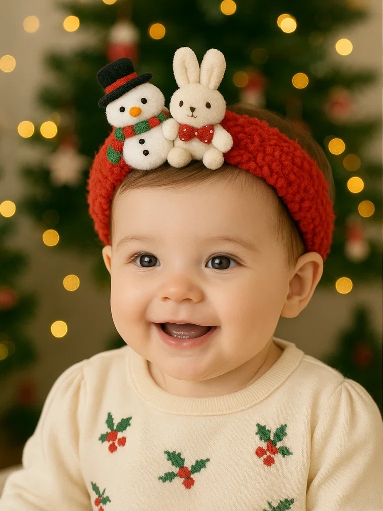 Weihnachtliche Baby-Stirnbänder mit niedlichen Schneemännern und Tieren für festliche Fotos