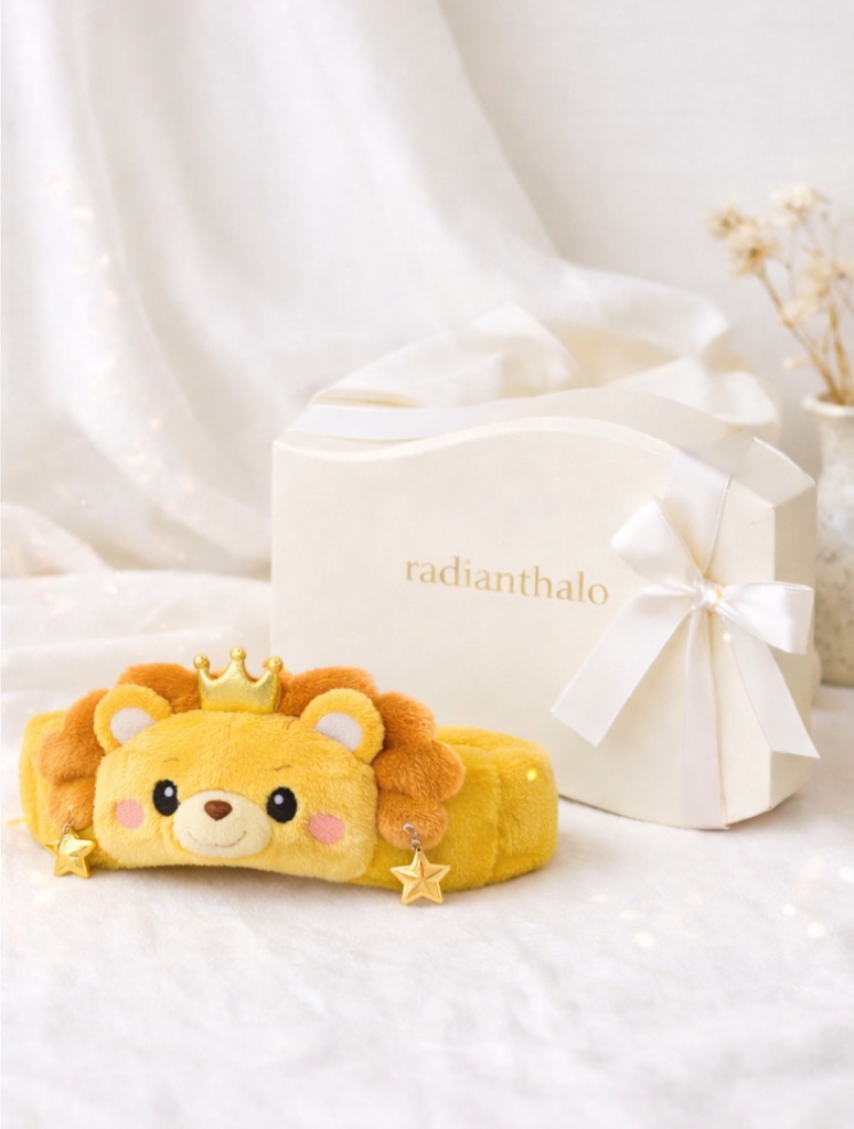 Golden Lion Baby Headband with Stars and Crown – Royal Theme Plush Accessory
