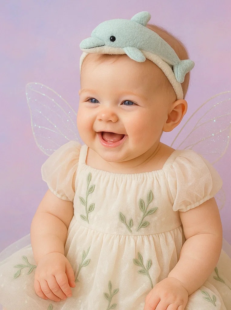 Seafoam Dolphin Plush Baby Headband with Soft Fabric