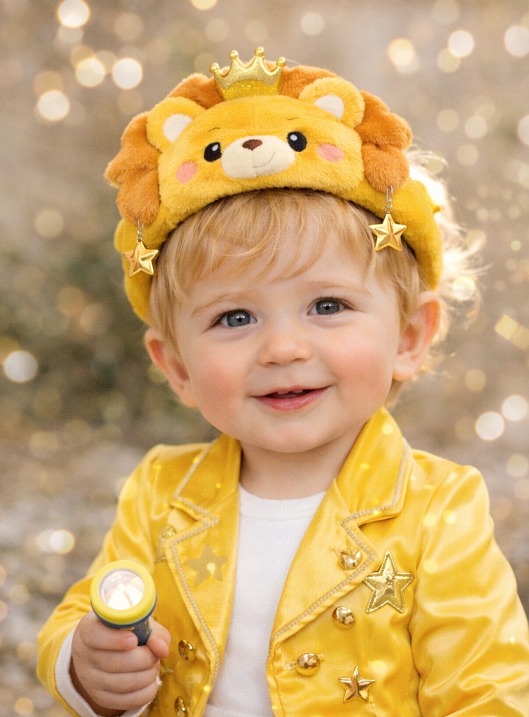 Golden Lion Baby Headband with Stars and Crown – Royal Theme Plush Accessory