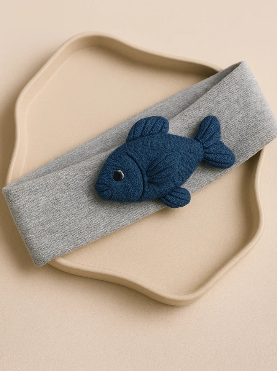 Faixas de cabeça macias para bebês com enfeites removíveis de brinquedos de peixe para fotos