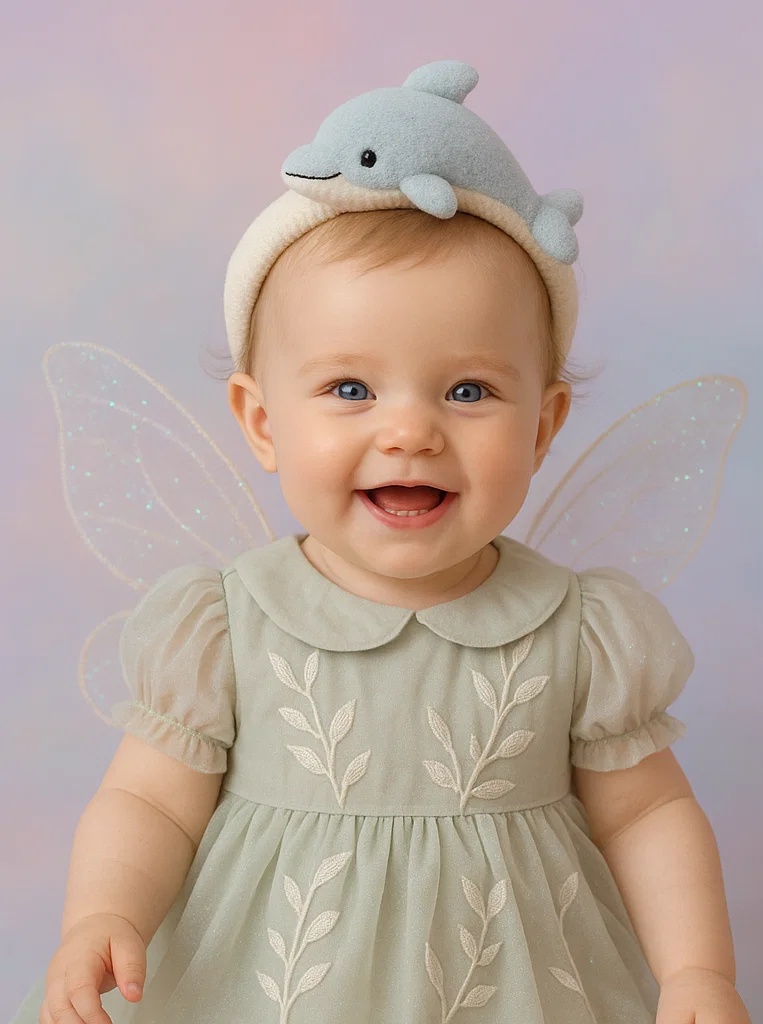 Grey Dolphin Plush Baby Headband for Baby Photos